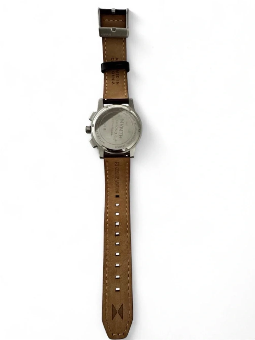 MVMT Men’s Chronograph Watch Navy Blue Dial Brown Genuine Leather Band 45mm